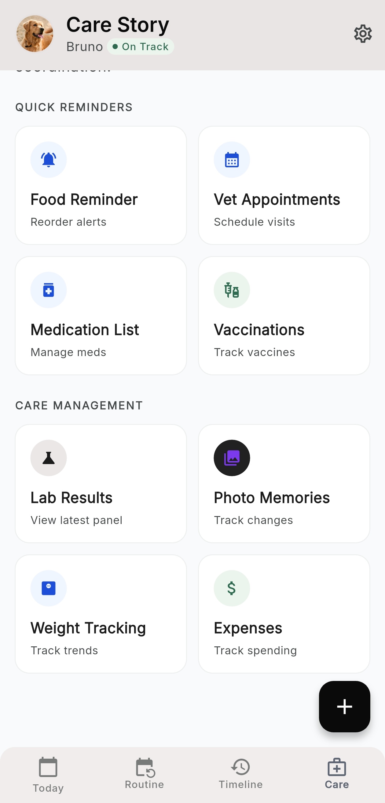 PawwCare pet health tracking dashboard
